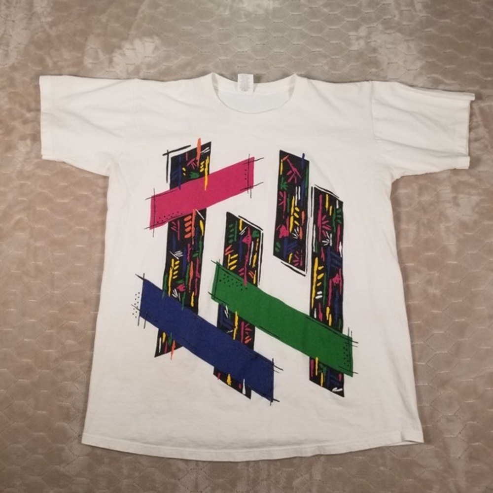 VTG Geometric Art Shirt Sz XL STAINED Single Stitch USA Made
